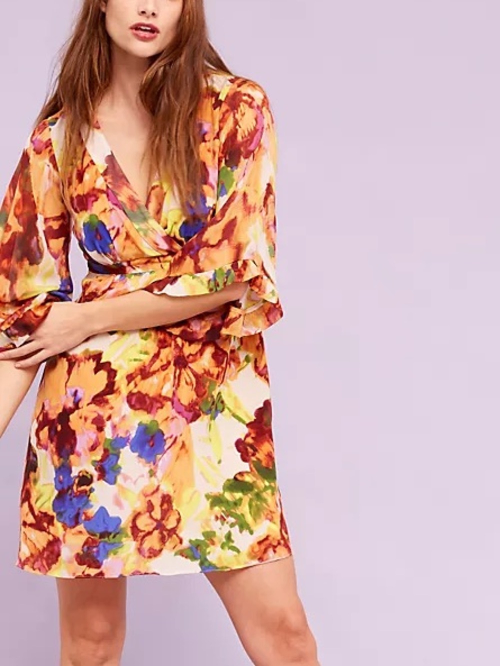 Maeve Anthropologie Jaida silk kimono flowy sleeve mini dress